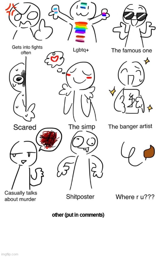 :3 | other (put in comments) | image tagged in which one am i,blank white template | made w/ Imgflip meme maker