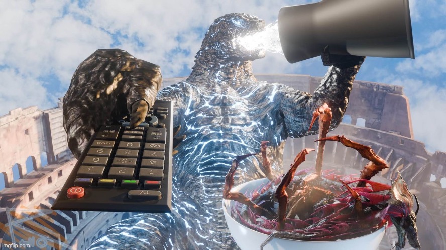 image tagged in memes,shitpost,godzilla,drinking,watching tv | made w/ Imgflip meme maker