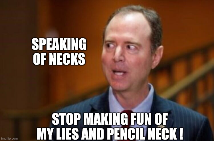 Adam Schiff | SPEAKING OF NECKS STOP MAKING FUN OF MY LIES AND PENCIL NECK ! | image tagged in adam schiff | made w/ Imgflip meme maker
