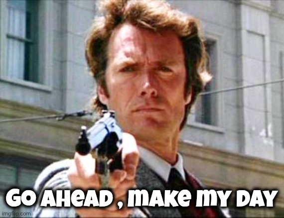 Dirty harry | Go ahead , make my day | image tagged in dirty harry | made w/ Imgflip meme maker