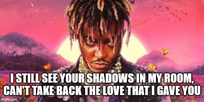 Juice WRLD | I STILL SEE YOUR SHADOWS IN MY ROOM, CAN'T TAKE BACK THE LOVE THAT I GAVE YOU | image tagged in juice wrld | made w/ Imgflip meme maker