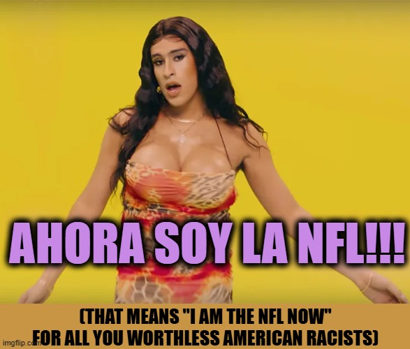 AHORA SOY LA NFL!!! (THAT MEANS "I AM THE NFL NOW" FOR ALL YOU WORTHLESS AMERICAN RACISTS) | image tagged in nfl,bad bunny | made w/ Imgflip meme maker