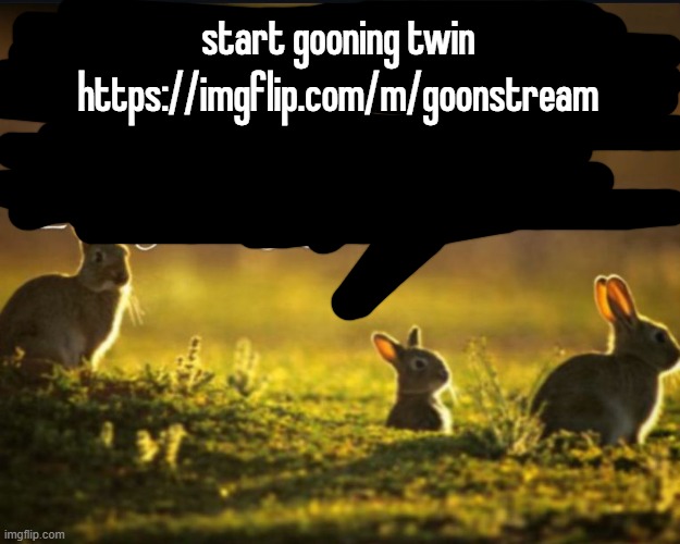 frolicking cancelled | start gooning twin
https://imgflip.com/m/goonstream | image tagged in frolicking cancelled | made w/ Imgflip meme maker