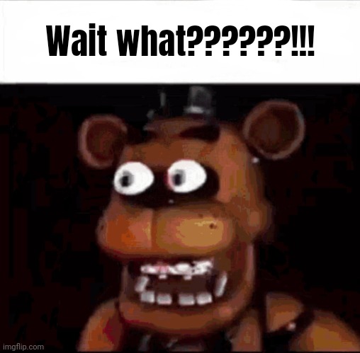 Shocked Freddy Fazbear | Wait what??????!!! | image tagged in shocked freddy fazbear | made w/ Imgflip meme maker