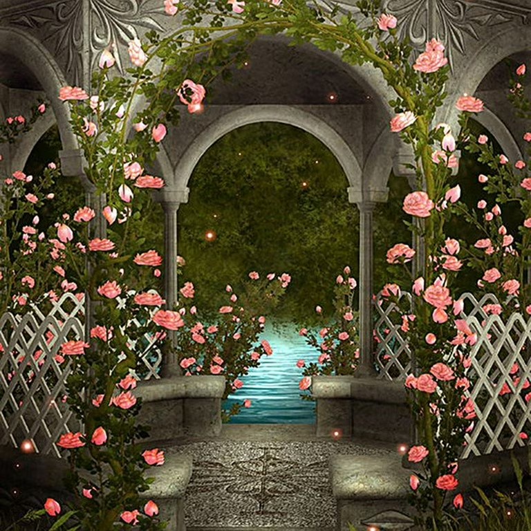 GreenDecor Photography Backdrop Vintage Style 5x7ft Flower Garde Blank Meme Template
