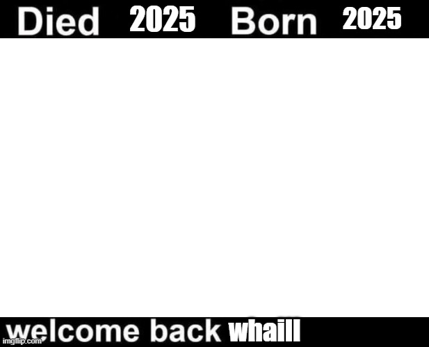 Born Died Welcome Back | 2025 2025 whaill | image tagged in born died welcome back | made w/ Imgflip meme maker