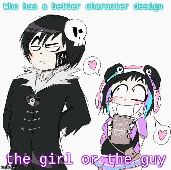 Dante and Mimi | Who has a better character design; the girl or the guy | image tagged in dante and mimi | made w/ Imgflip meme maker