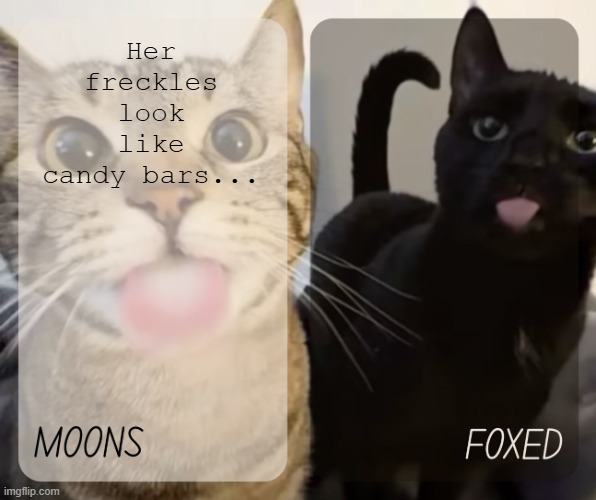 moons and foxed kitty temp | Her freckles look like candy bars... | image tagged in moons and foxed kitty temp | made w/ Imgflip meme maker