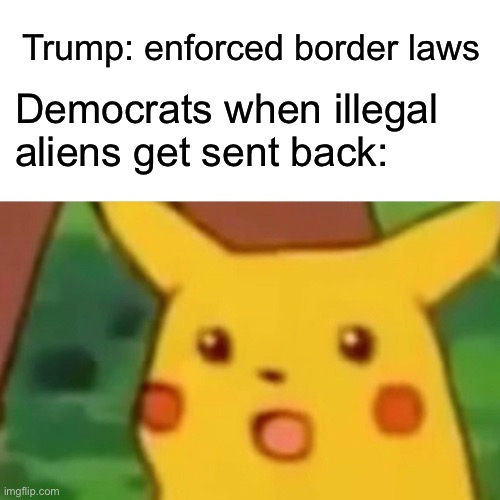 That’s what you get when you mess with my freedom | Trump: enforced border laws; Democrats when illegal aliens get sent back: | image tagged in memes,surprised pikachu,freedom,trump,maga | made w/ Imgflip meme maker