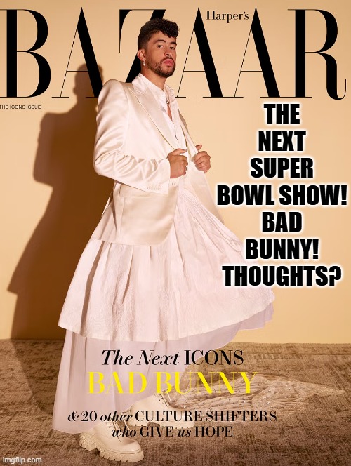 Bad Bunny Super Bowl Show! Who wants to watch that? | THE NEXT SUPER BOWL SHOW! BAD BUNNY! THOUGHTS? | image tagged in skinner pathetic | made w/ Imgflip meme maker