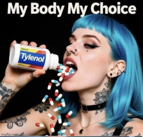 Blue hair pinko chugging Tylenol Blank Meme Template
