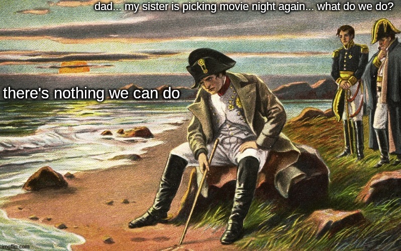 mod? | dad... my sister is picking movie night again... what do we do? there's nothing we can do | image tagged in napoleon there's nothing we can do | made w/ Imgflip meme maker