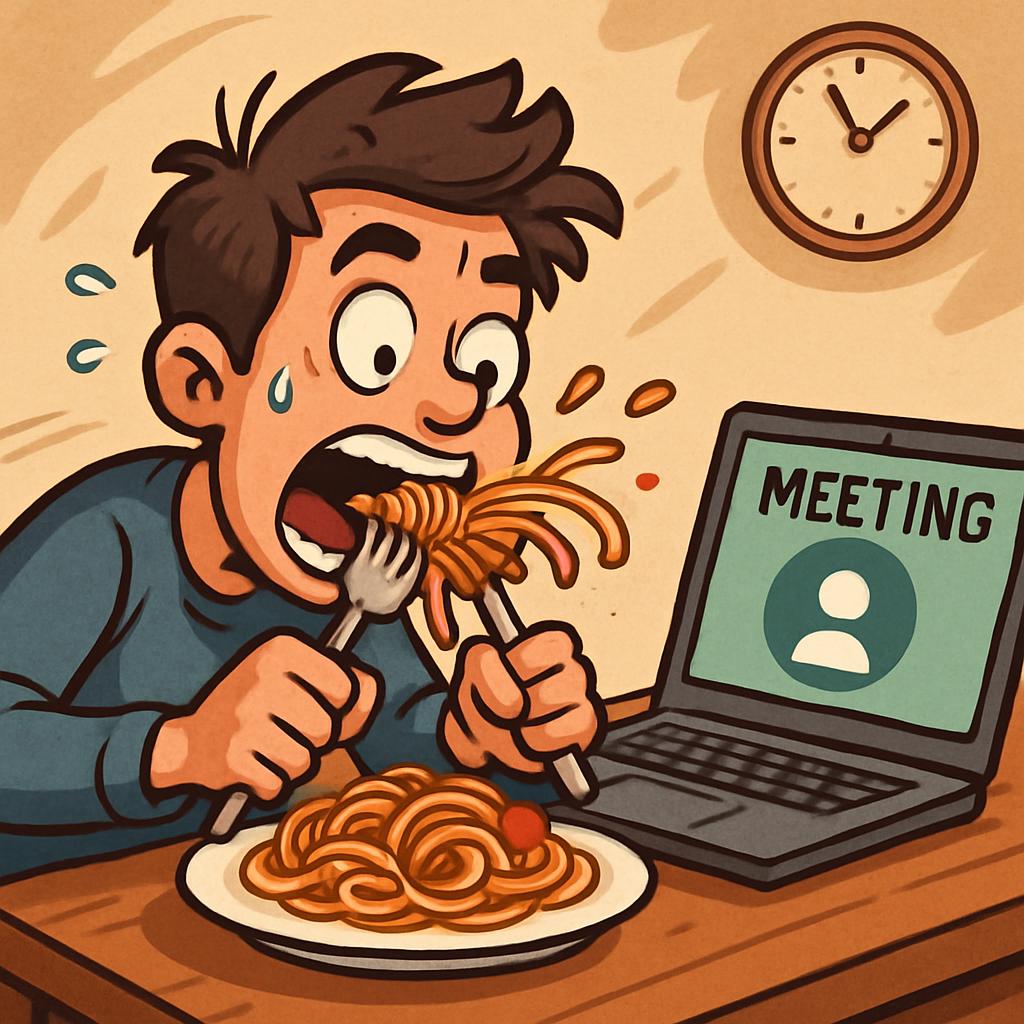 Me eating too fast so that I can join the meeting on time Blank Meme Template