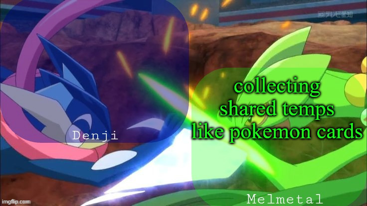Denji and melmetal shared announcement template | collecting shared temps like pokemon cards | image tagged in denji and melmetal shared announcement template | made w/ Imgflip meme maker