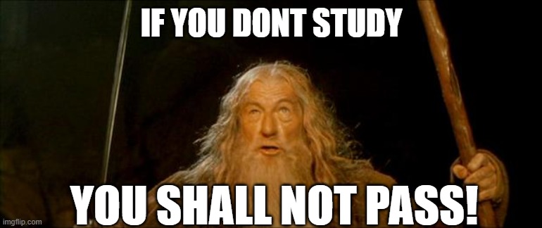 You will fail... | IF YOU DONT STUDY; YOU SHALL NOT PASS! | image tagged in gandalf you shall not pass | made w/ Imgflip meme maker