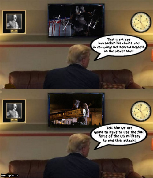 New York is under attack | image tagged in new york is under attack,deminta delusional donald,king kong,maga military mirage,mental case | made w/ Imgflip meme maker