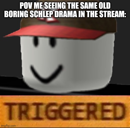 Roblox Triggered | POV ME SEEING THE SAME OLD BORING SCHLEP DRAMA IN THE STREAM: | image tagged in roblox triggered | made w/ Imgflip meme maker