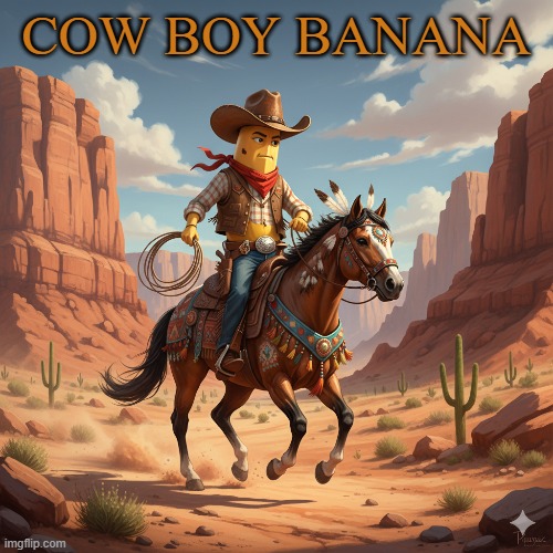 Cowboy Banana | COW BOY BANANA | image tagged in funny,meme,funny memes,banana,viral,cowboy | made w/ Imgflip meme maker
