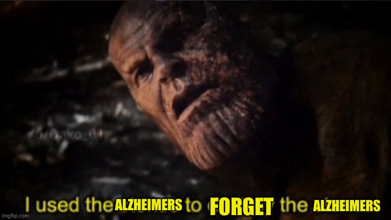 Thanos I used the stones to destroy the stones | ALZHEIMERS ALZHEIMERS FORGET | image tagged in thanos i used the stones to destroy the stones | made w/ Imgflip meme maker