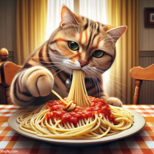 AI image of A cat trying to eat spaghetti | image tagged in ai image of a cat trying to eat spaghetti | made w/ Imgflip meme maker