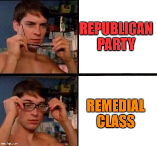 Peter Parker's Glasses | REPUBLICAN PARTY; REMEDIAL CLASS | image tagged in peter parker's glasses | made w/ Imgflip meme maker