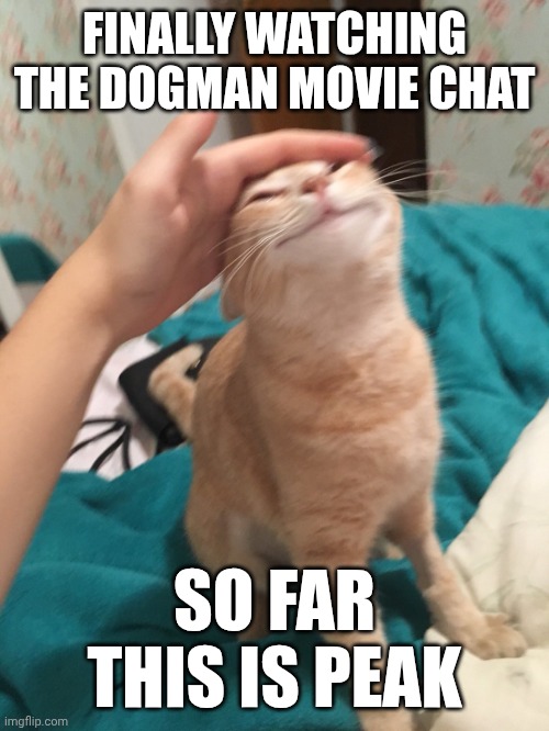 Fucking live dogman bro | FINALLY WATCHING THE DOGMAN MOVIE CHAT; SO FAR THIS IS PEAK | image tagged in cat pat | made w/ Imgflip meme maker