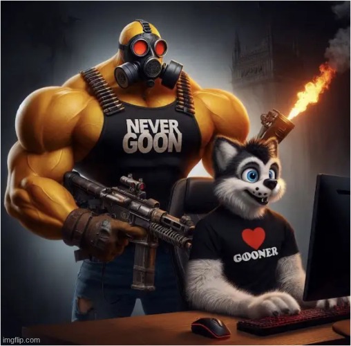 Never goon vs furry | image tagged in never goon vs furry | made w/ Imgflip meme maker