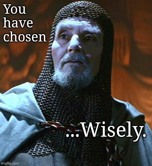You have chosen wisely | You 
have 
chosen; ...Wisely. | image tagged in you have chosen wisely | made w/ Imgflip meme maker
