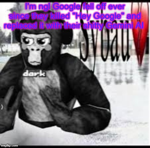 Calling it Gemini gives actual Geminis a bad rap | I'm ngl Google fell off ever since they killed "Hey Google" and replaced it with their shitty Gemini AI | image tagged in gtag sybau 3 | made w/ Imgflip meme maker