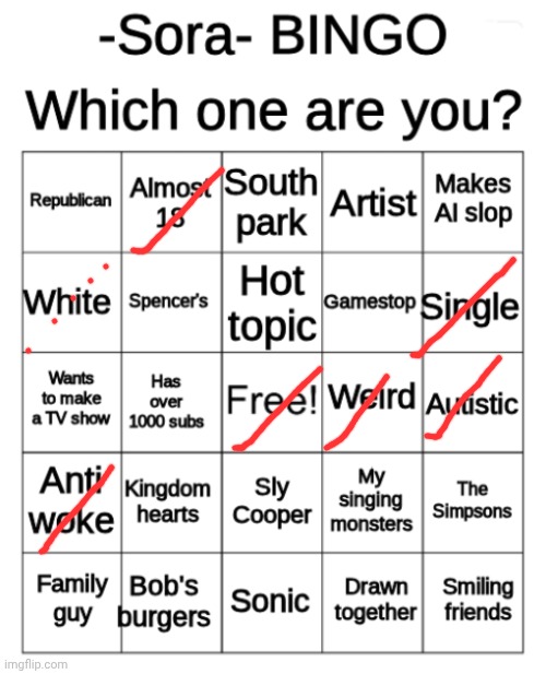 . | image tagged in -sora- bingo | made w/ Imgflip meme maker