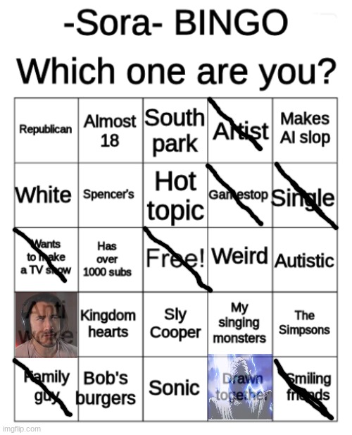 image tagged in -sora- bingo | made w/ Imgflip meme maker