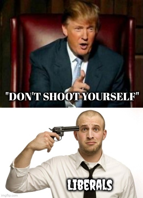 "DON'T SHOOT YOURSELF" Liberals | image tagged in donald trump,gun to head | made w/ Imgflip meme maker
