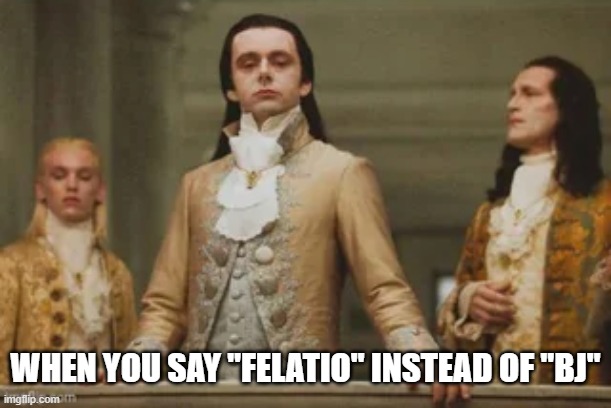Fancy Word | WHEN YOU SAY "FELATIO" INSTEAD OF "BJ" | image tagged in sex jokes | made w/ Imgflip meme maker