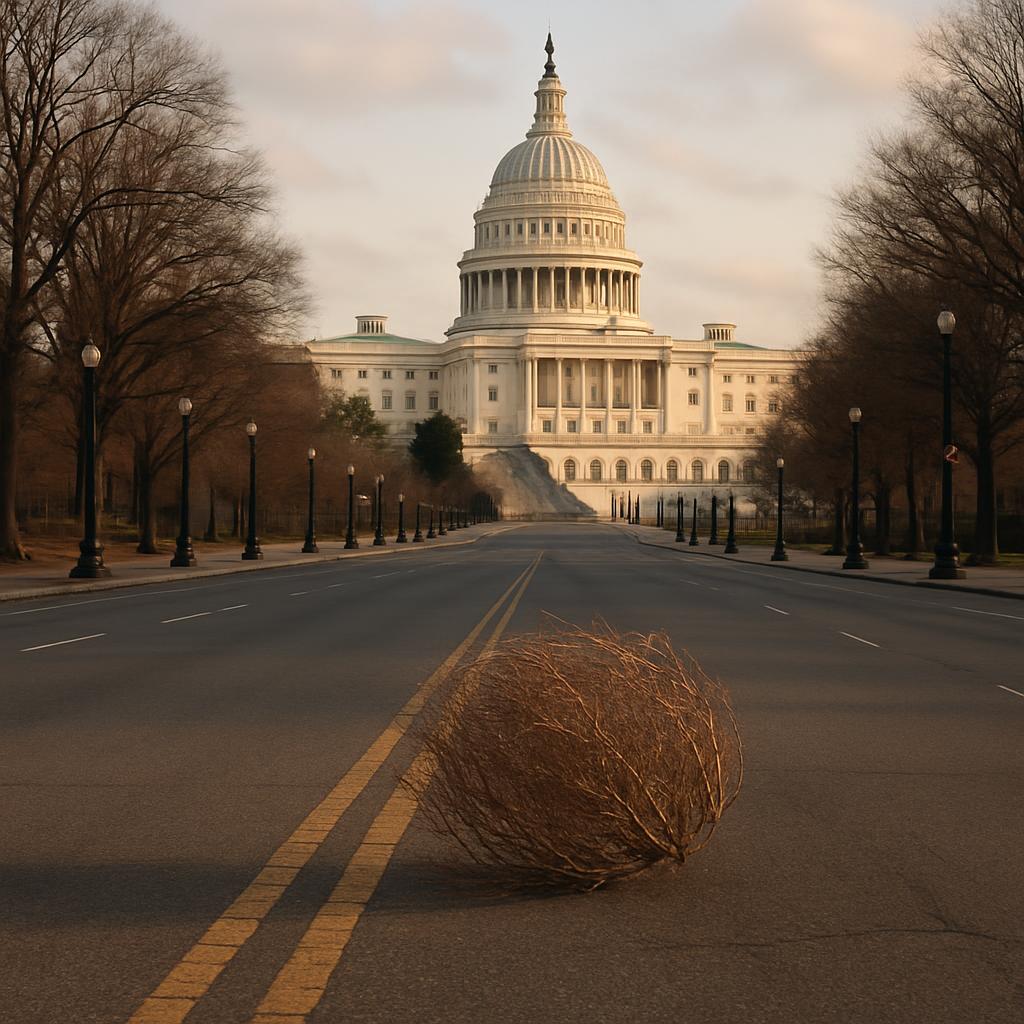 Picture of capitol building with empty street with tumbleweed Blank Meme Template