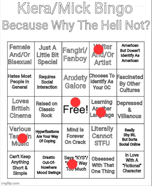 the 2 music genres i like most are dubstep and country. 4/10 | image tagged in kiera/mick bingo | made w/ Imgflip meme maker