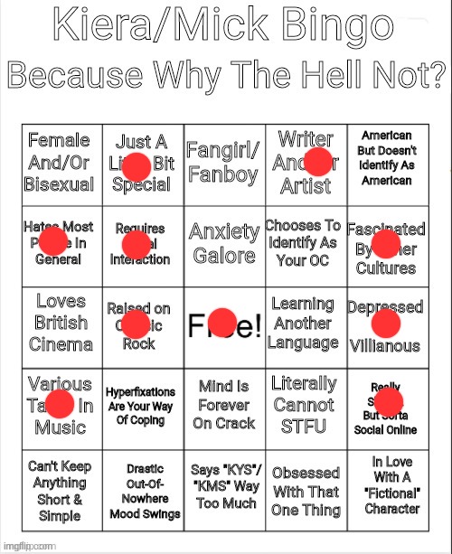 Kiera/Mick Bingo | image tagged in kiera/mick bingo | made w/ Imgflip meme maker