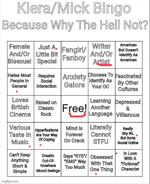 Kiera/Mick Bingo | image tagged in kiera/mick bingo | made w/ Imgflip meme maker
