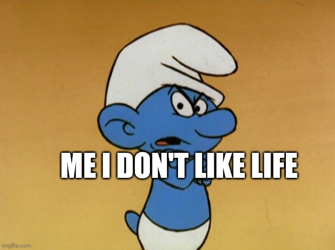 Grouchy Smurf | ME I DON'T LIKE LIFE | image tagged in grouchy smurf | made w/ Imgflip meme maker