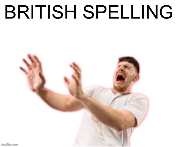 he left all caps on(custom) | BRITISH SPELLING | image tagged in he left all caps on custom | made w/ Imgflip meme maker