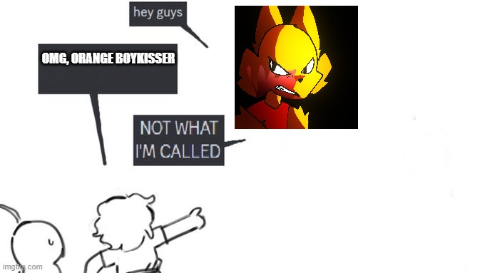 NOT WHAT IM CALLED | OMG, ORANGE BOYKISSER | image tagged in not what im called | made w/ Imgflip meme maker