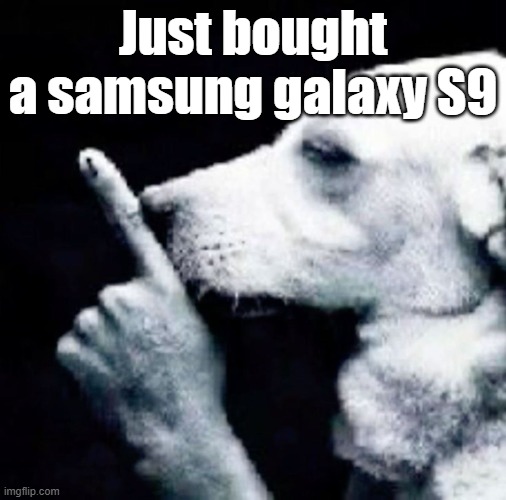 Shh dog | Just bought a samsung galaxy S9 | image tagged in shh dog | made w/ Imgflip meme maker