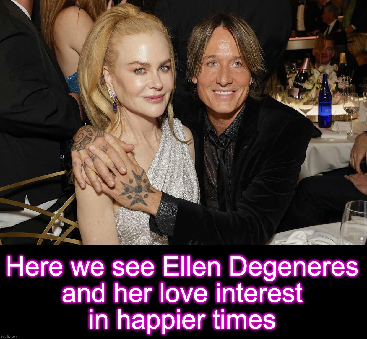 Down dooby do down down. Breaking up is hard to do | Here we see Ellen Degeneres
and her love interest
in happier times | image tagged in couples,breakup | made w/ Imgflip meme maker
