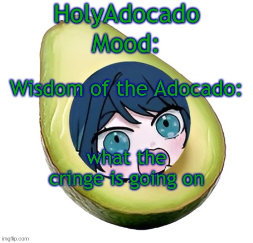 Holy Adocado! | what the cringe is going on | image tagged in holy adocado | made w/ Imgflip meme maker
