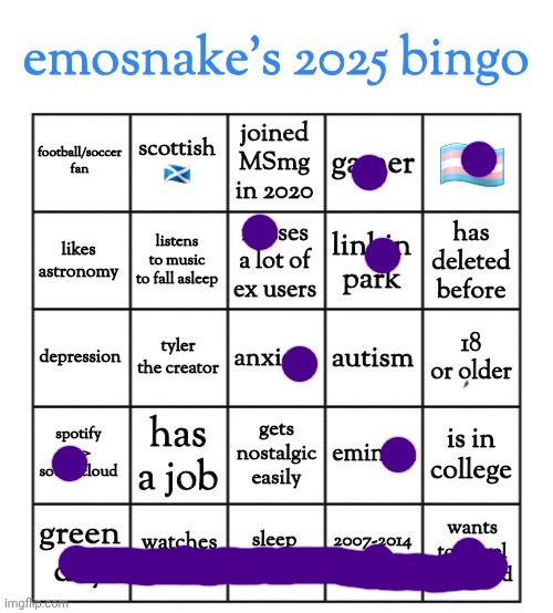 emosnake's 2025 bingo | image tagged in emosnake's 2025 bingo | made w/ Imgflip meme maker