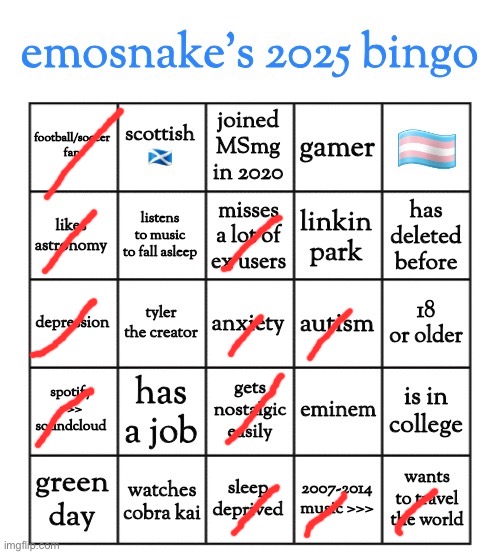 emosnake's 2025 bingo | image tagged in emosnake's 2025 bingo | made w/ Imgflip meme maker