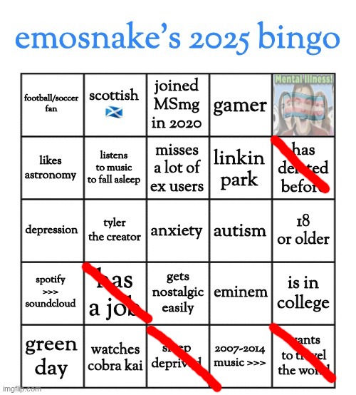 emosnake's 2025 bingo | image tagged in emosnake's 2025 bingo | made w/ Imgflip meme maker