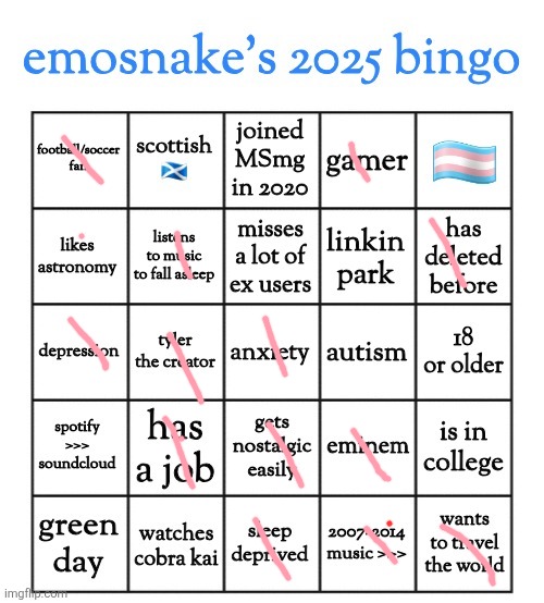 emosnake's 2025 bingo | image tagged in emosnake's 2025 bingo | made w/ Imgflip meme maker