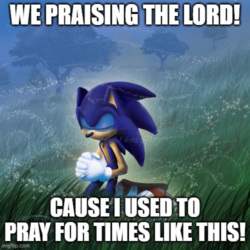 Praise HIM!!! | WE PRAISING THE LORD! CAUSE I USED TO PRAY FOR TIMES LIKE THIS! | image tagged in praying sonic | made w/ Imgflip meme maker