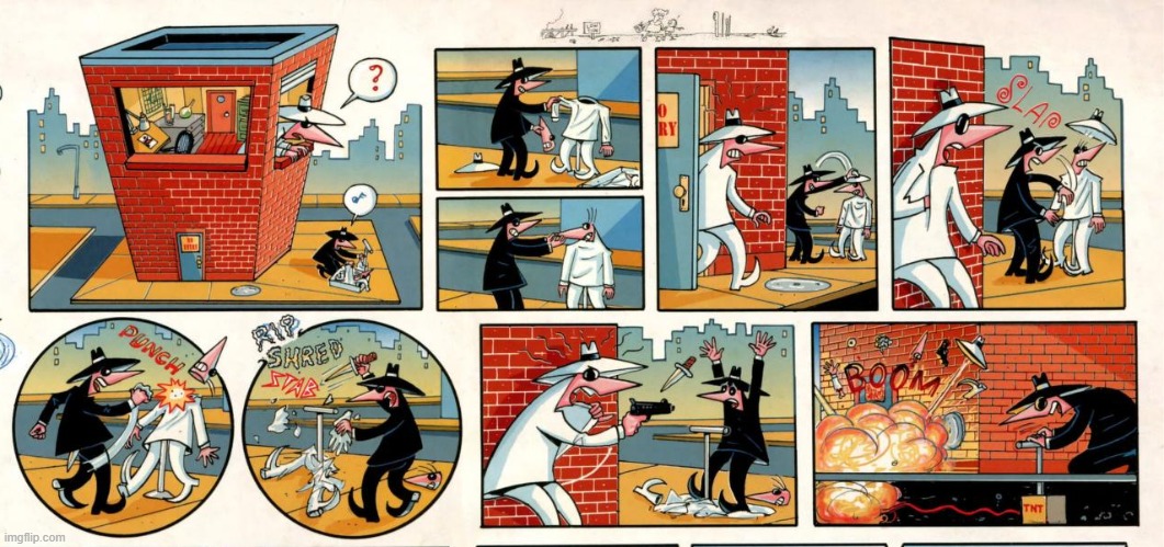 image tagged in spy vs spy,mannequin,fight,gun,tnt,boom | made w/ Imgflip meme maker