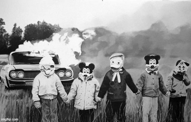 What happened to the car, Mickey? | image tagged in disney world is fine | made w/ Imgflip meme maker